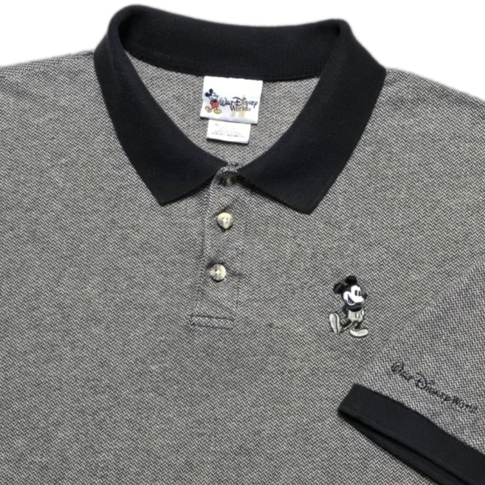 Vintage 90s Walt Disney‎ World Mickey Mouse Herringbone Polo Shirt Mens XL Black